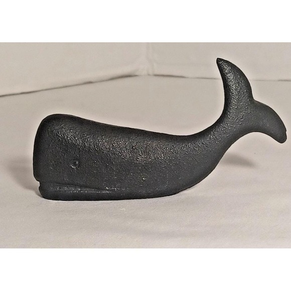 Vintage Cast Iron Whale Figurine Paperweight Black 4" Inch Small Statue Heavy - Picture 2 of 8